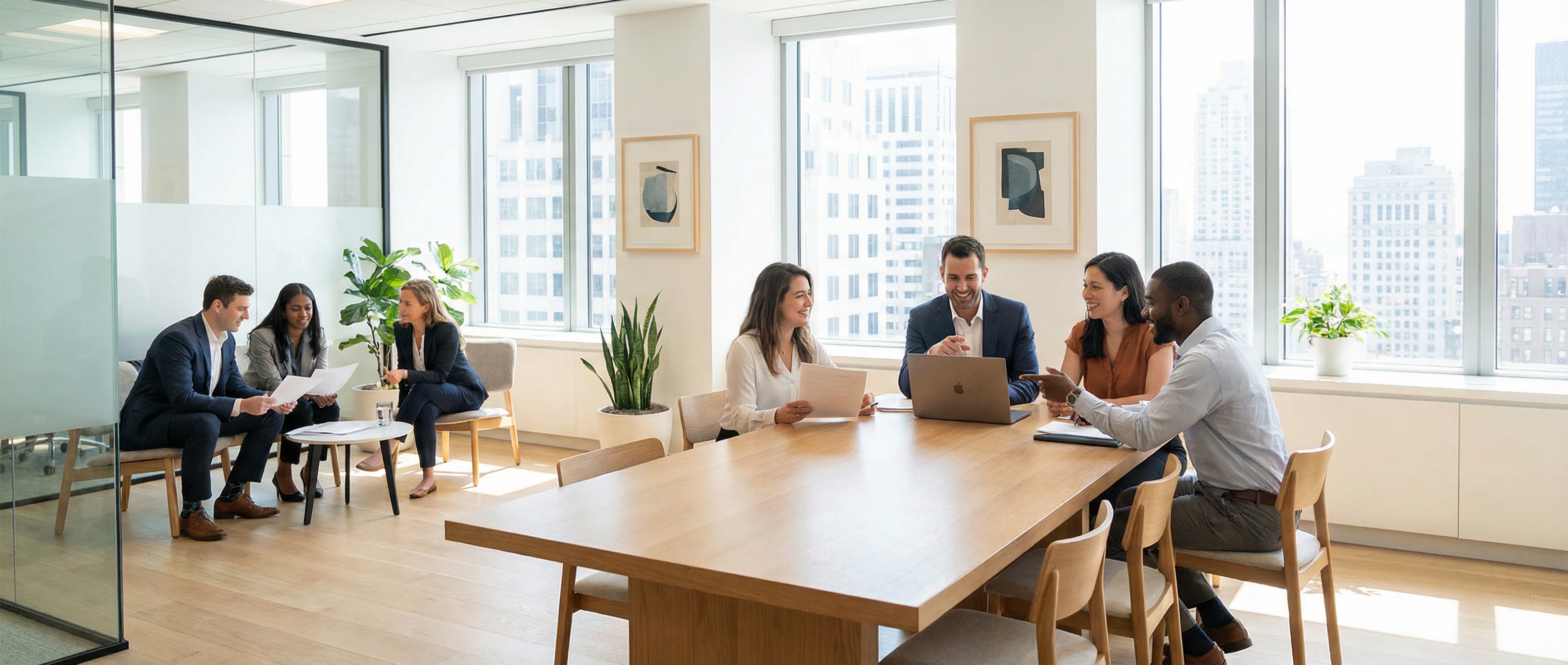 Equipa a trabalhar em escritório com boa luz natural